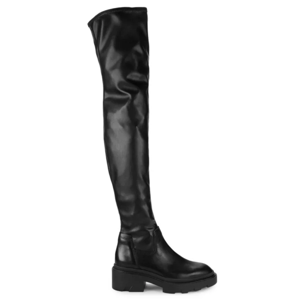 Ash Manny Over-The-Knee Biker Boots Black Thigh-High Leather Chunky Combat Edgy